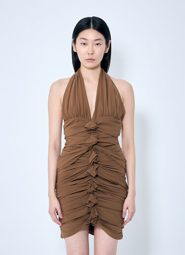 Saint Laurent Silk Halter Dress Brown sla0258069
