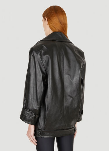 Saint Laurent Double Breasted Leather Jacket Black sla0250003