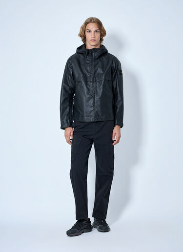 Stone Island Hooded Leather Jacket Black sto0165067