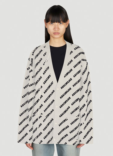 Balenciaga All Over Logo Intarsia Cardigan White bal0251032