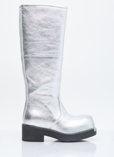 MM6 Maison Margiela Knee-High Metallic Boots Grey mmm0255007
