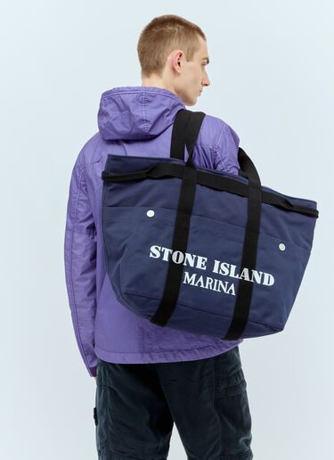 Stone Island 마리나 캔버스 토트백 네이비 sto0156121