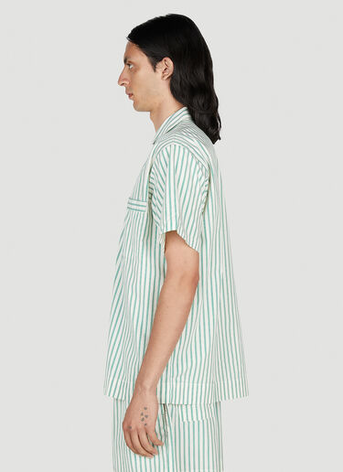 Tekla Clover Stripe Short Sleeve Pyjama Shirt Green tek0353016
