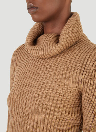 Saint Laurent Ribbed Turtleneck Sweater Beige sla0245016