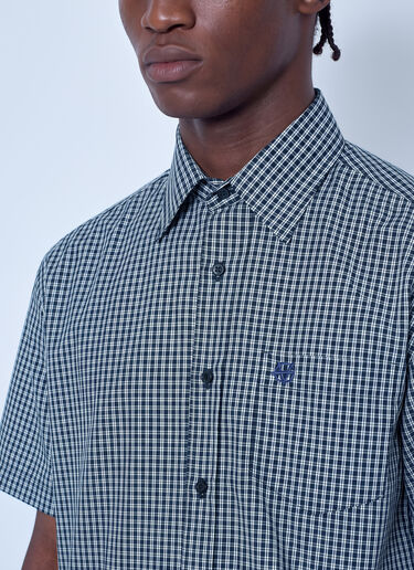 LN-CC® - VETEMENTS: Metal Logo Checked Short Sleeve Shirt - Black VETEMENTS Metal Logo Checked Short Sleeve Shirt Black vet0166012