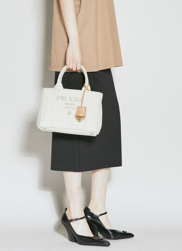 Prada 徽标刺绣帆布手提包 米色 pra0256031