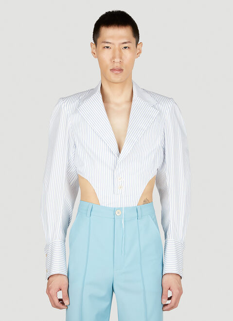 Ninamounah 스트라이프 셔츠 보디슈트 블랙 nmo0352013