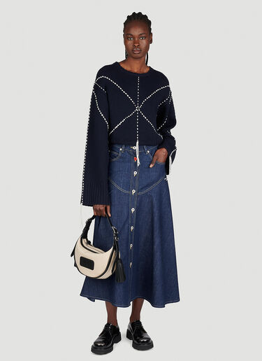 Kenzo Sashiko Stitch Embroidered Sweater Blue knz0253006