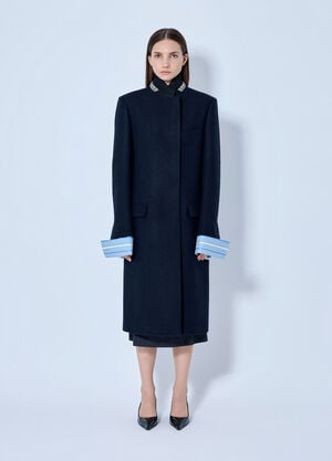 Prada Single-breasted Embroidered Double Wool Coat Blue pra0266027