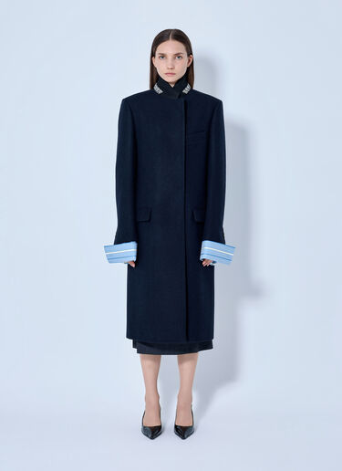 Prada Single-breasted Embroidered Double Wool Coat Blue pra0266027