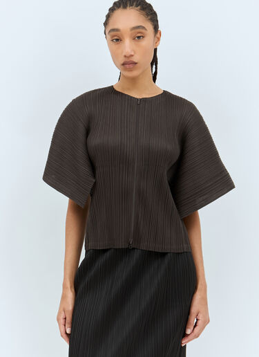 Pleats Please Issey Miyake 캡 슬리브 탑 브라운 plp0258004
