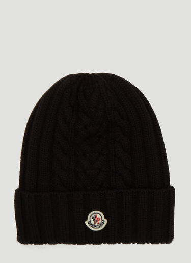 Moncler Cable-Knit Beanie Hat Black mon0238013
