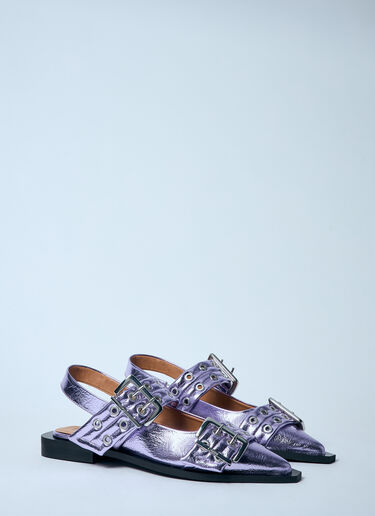 GANNI Metallic Feminine Buckle Ballerina Flats Purple gan0259052