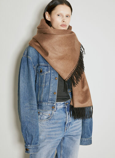 Extra Large Scarf With Logo Plaque Saint Laurent Extra Large Scarf With Logo Plaque Brown sla0254063