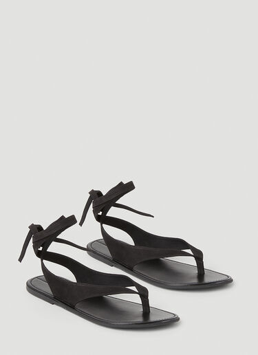 The Row Leather Flat Sandals Black row0253010