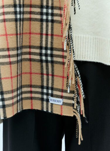 Burberry Check Cashmere Fringed Scarf Beige bur0355005