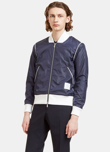 Thom Browne Technical Bouclé Knit Lined Bomber Jacket Navy thb0127009