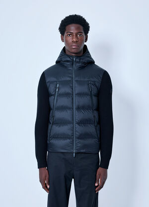 Moncler Hooded Puffer Jacket with Knit Sleeves Black mon0165026