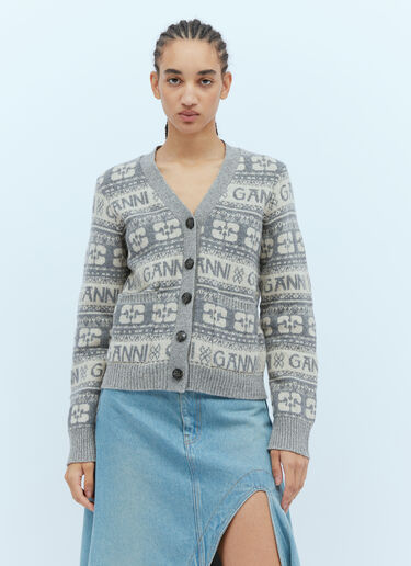 Logo Intarsia Cardigan GANNI Logo Intarsia Cardigan Grey gan0254011