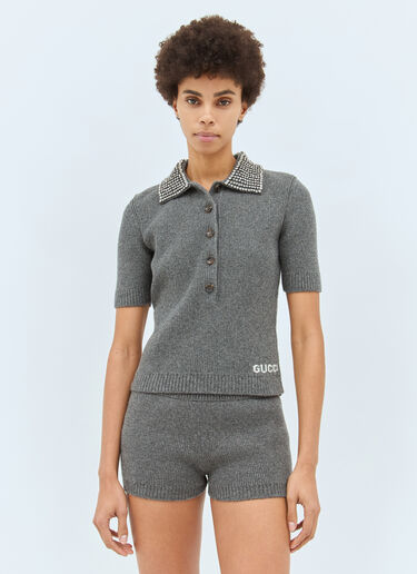 Gucci Rib Wool Polo Shirt Grey guc0258005