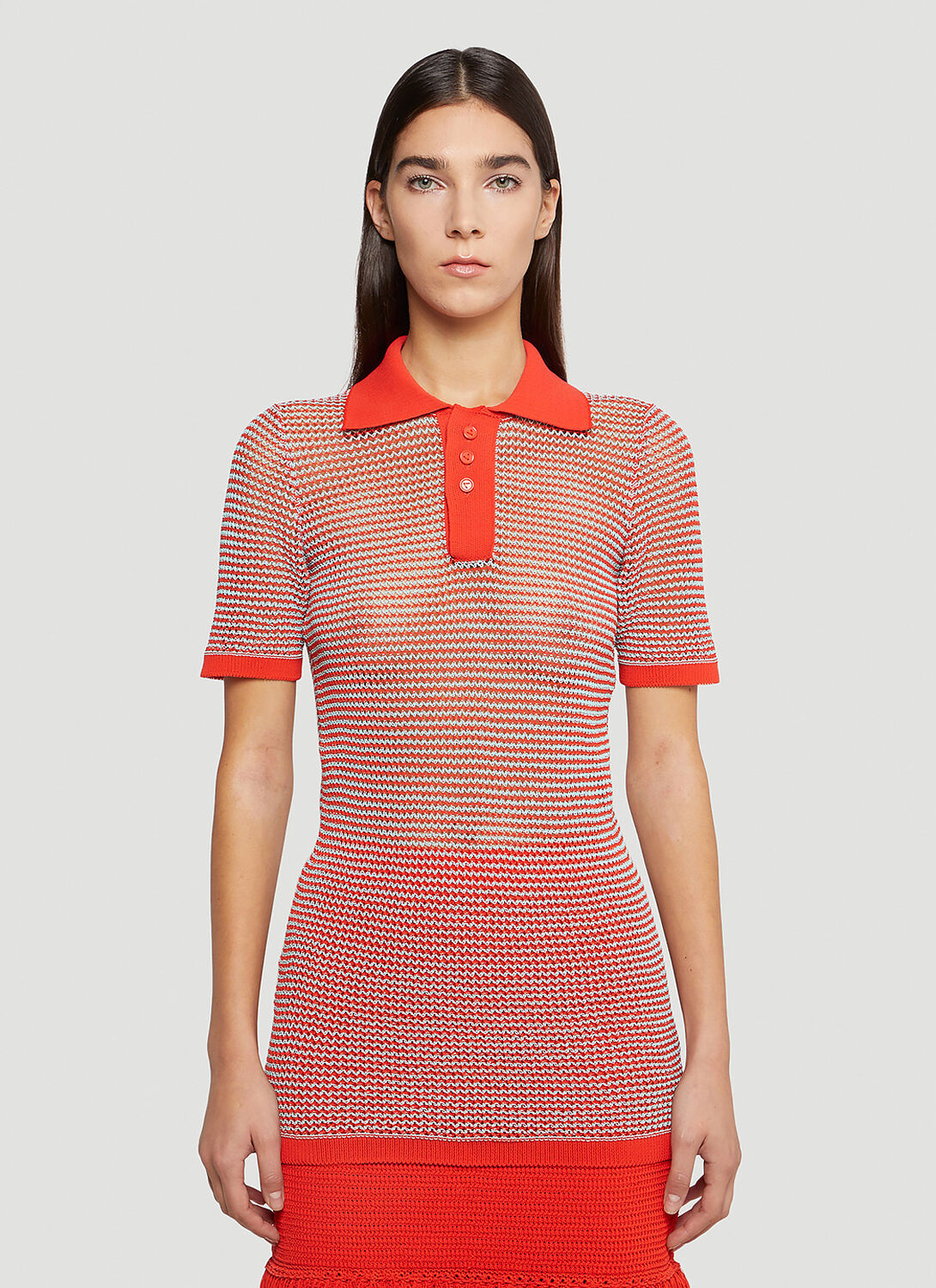 Shop Bottega Veneta Mesh-knit Polo Shirt In Red