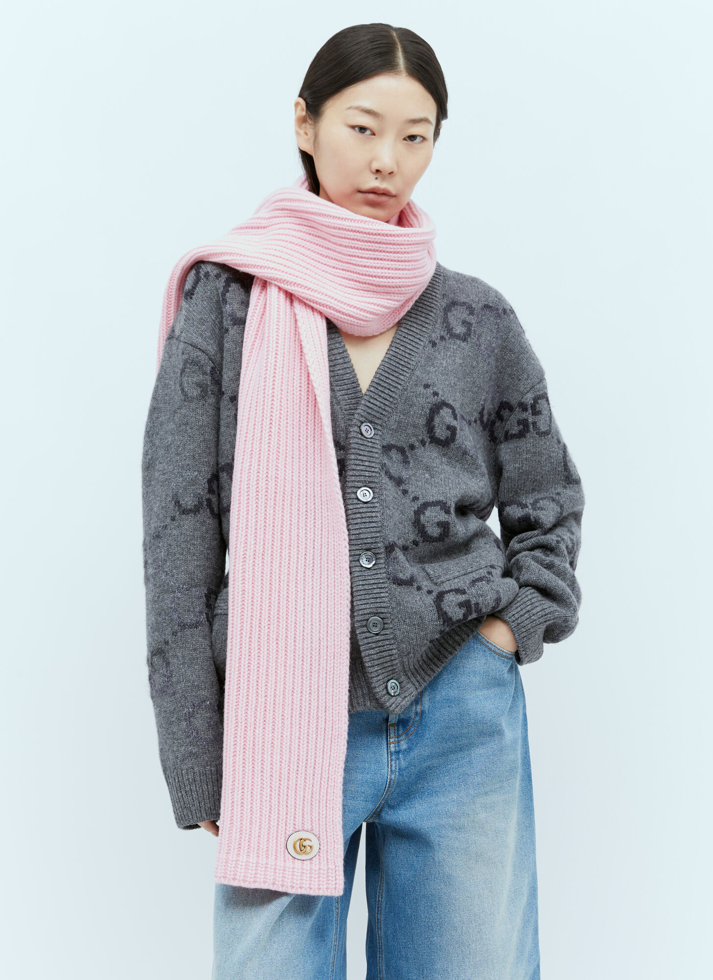 Gucci Double G Wool Cashmere Scarf In Pink