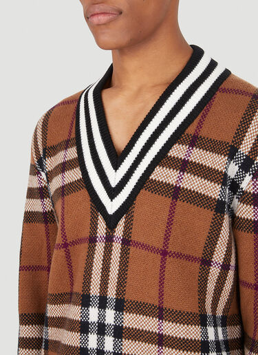 Burberry Check Cashmere V-Neck Sweater Brown bur0147054