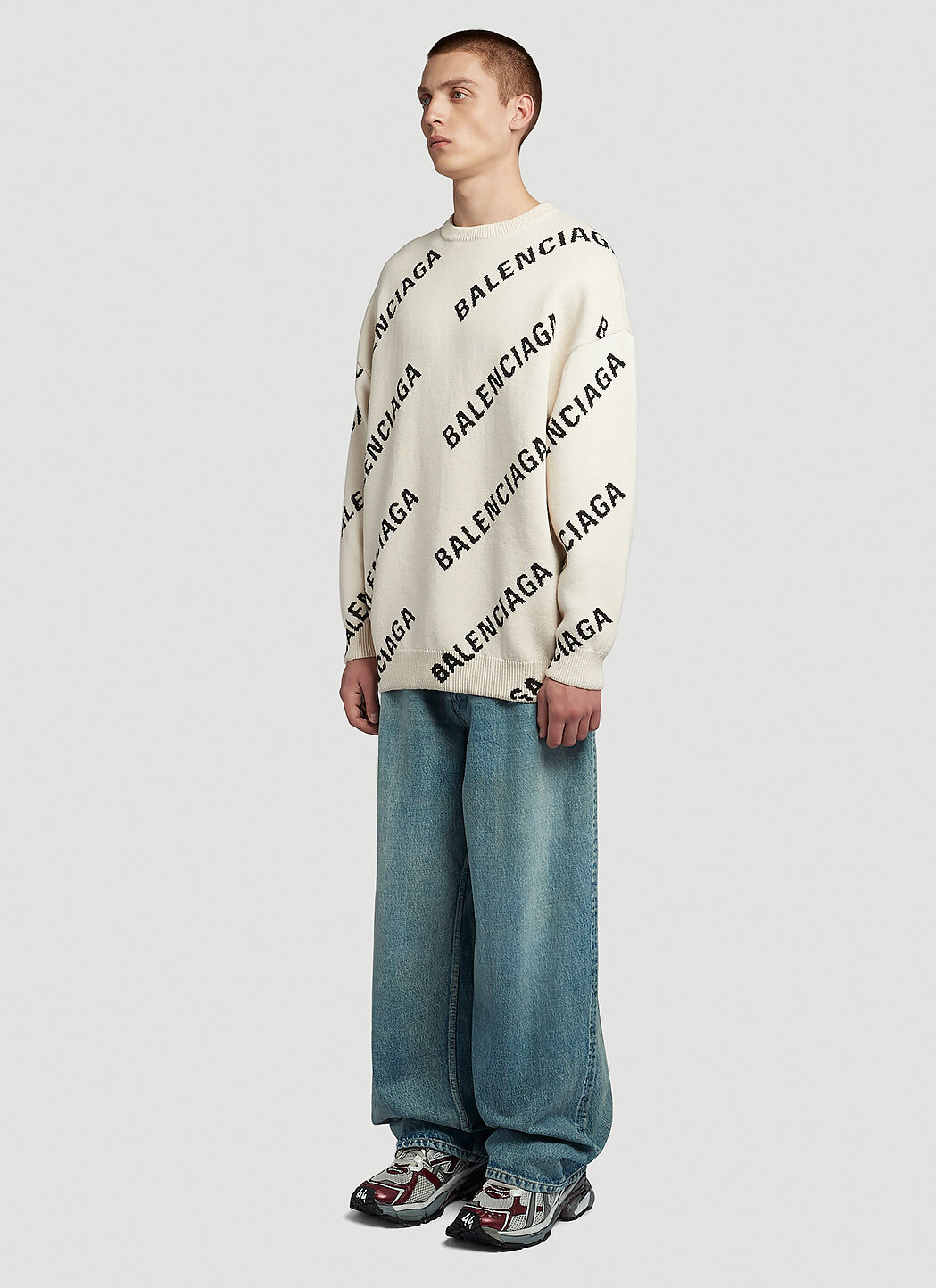Balenciaga Logo Intarsia Sweater in White LN CC