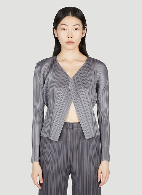 Pleats Please Issey Miyake Pleated Cardigan Black plp0254005