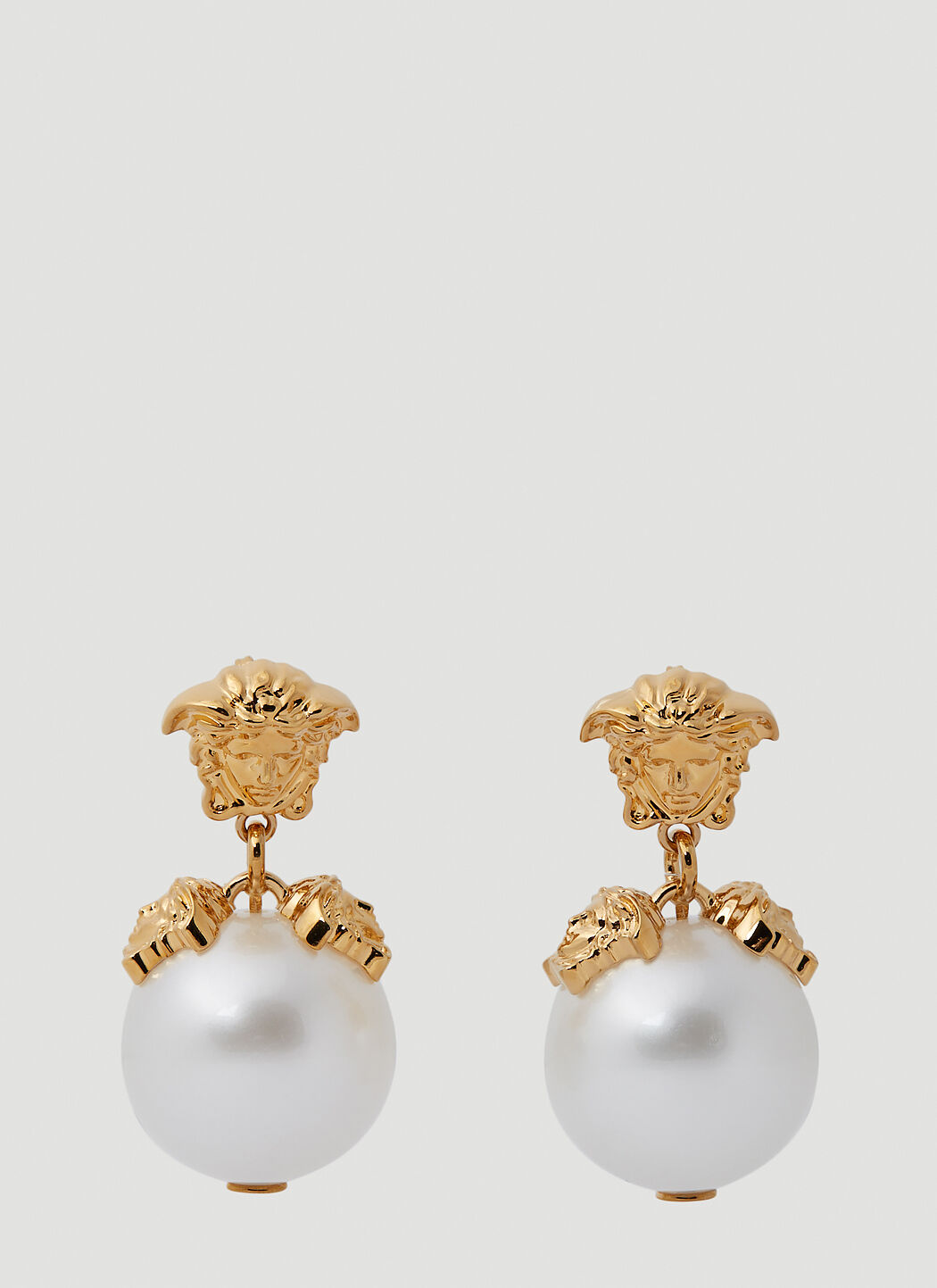Versace Medusa Pearl Drop Earrings in Gold LN CC