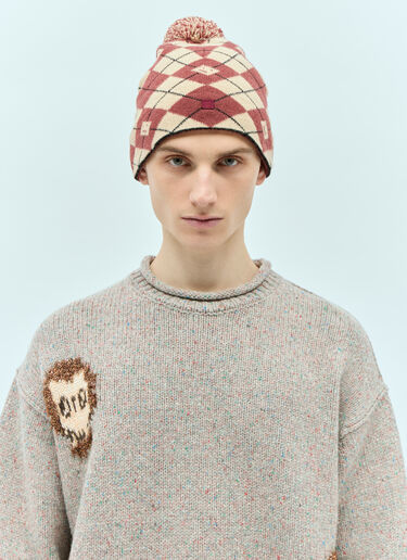 Acne Studios Argyle Jacquard Beanie Hat Red acn0155046