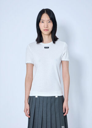 Miu Miu Lace-Trim Logo-Patch T-shirt White miu0265016