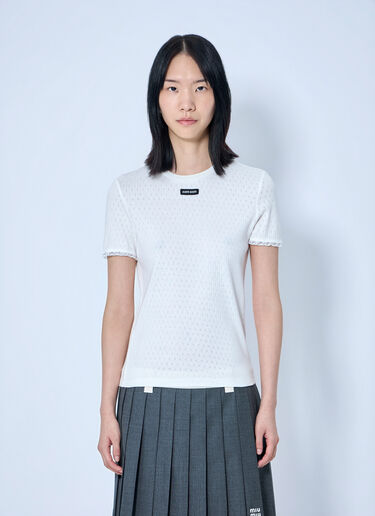 Miu Miu Lace-Trim Logo-Patch T-shirt White miu0265016
