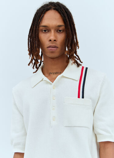 Thom Browne RWB 스트라이프 니트 폴로 셔츠 화이트 thb0156005