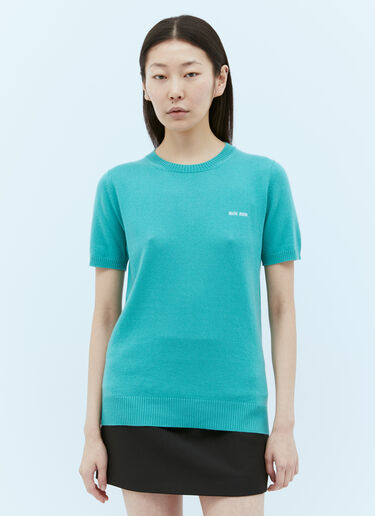 Miu Miu Cashmere Short-Sleeve Sweater Blue miu0254081