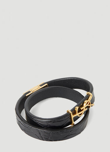 Saint Laurent YSL Plaque Wrap Around Bracelet Black sla0247179