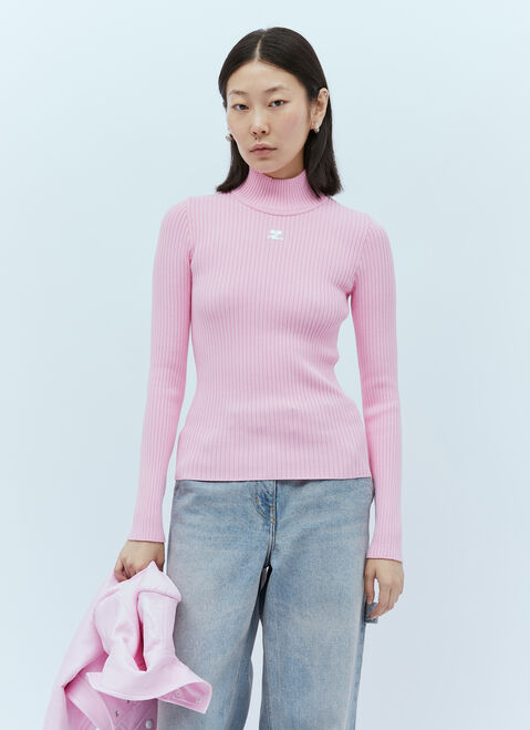 Courrèges Logo Embroidery High Neck Sweater Grey cou0253012