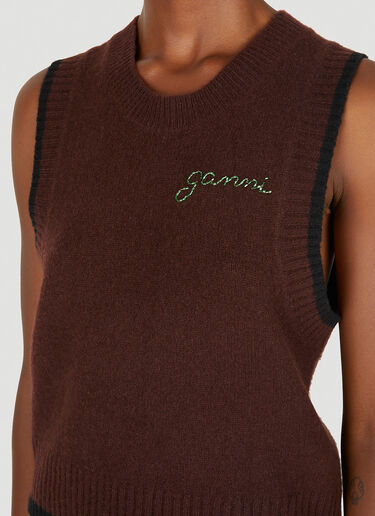 GANNI Embellished Logo Sleeveless Sweater Brown gan0251086