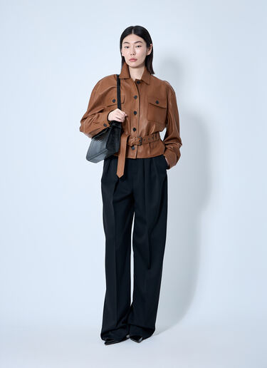 Saint Laurent Saharienne Short Leather Jacket Beige sla0259013