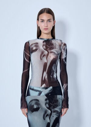 Jean Paul Gaultier Mesh Printed Smoking Women Long Sleeves Top Black jpg0266015