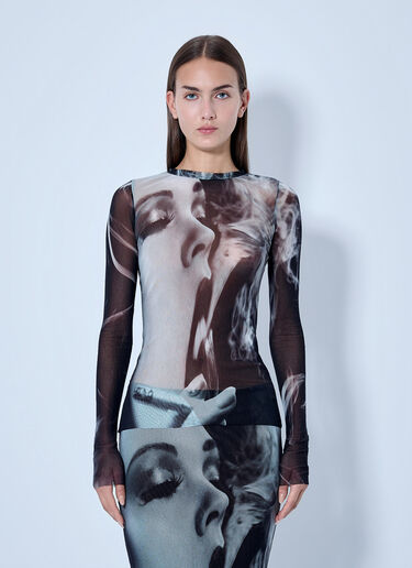 LN-CC® - Jean Paul Gaultier: Mesh Printed Smoking Women Long Sleeves Top - Black Jean Paul Gaultier Mesh Printed Smoking Women Long Sleeves Top Black jpg0266015