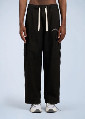 Palm Angels Curved Logo Loose Cargo Pants Black pma0164156