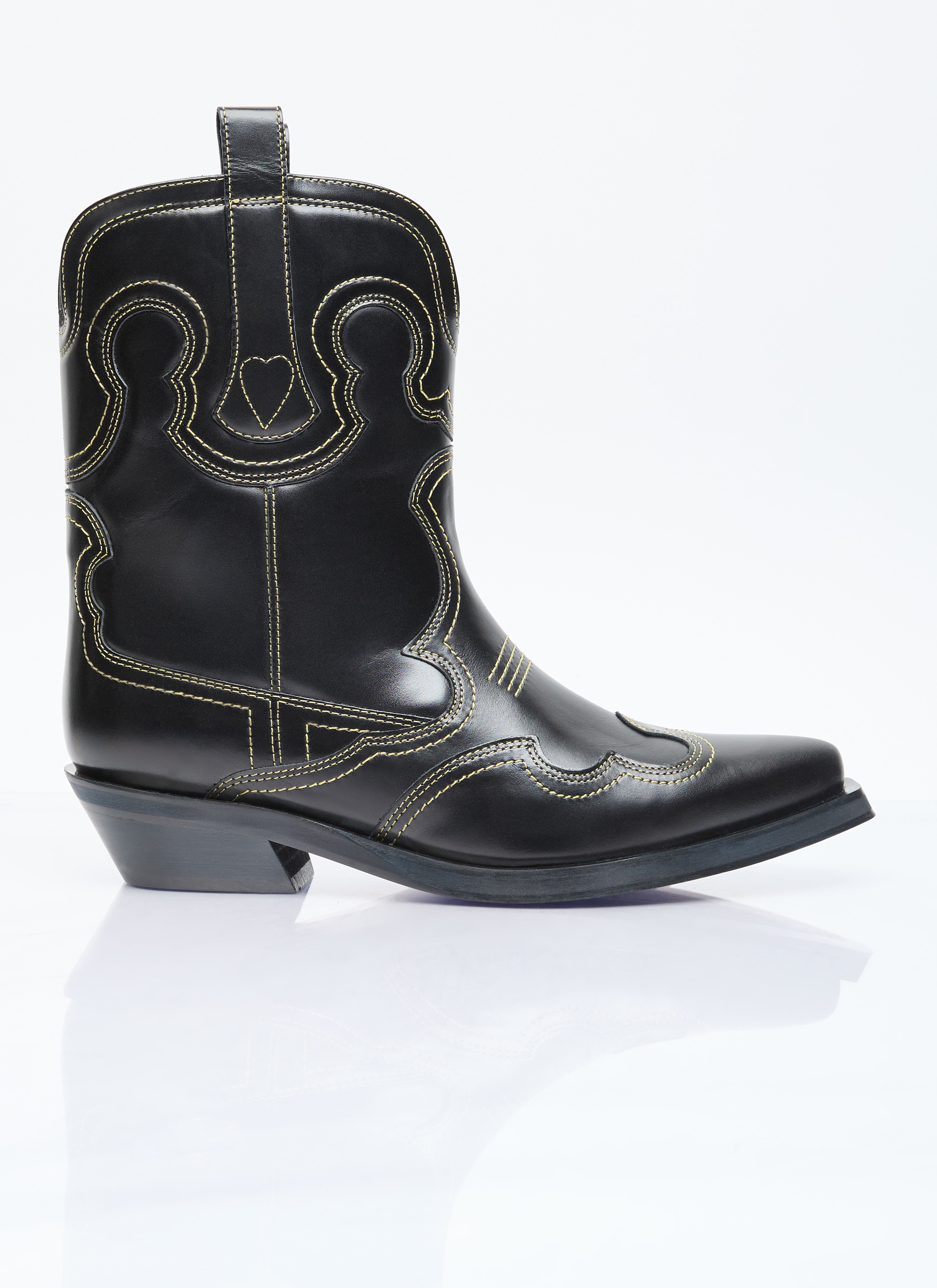 GANNI Embroidered Western Ankle Boots Black gan0255095