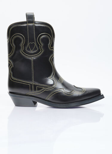 GANNI Embroidered Western Ankle Boots Black gan0255080