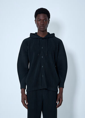 Homme Plissé Issey Miyake Pinstripe Hooded Jacket Black hmp0164002