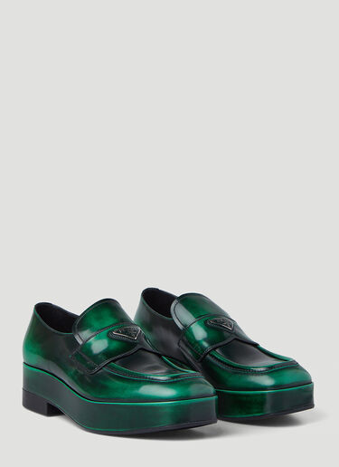 Prada Brushed Leather Loafers Green pra0146011
