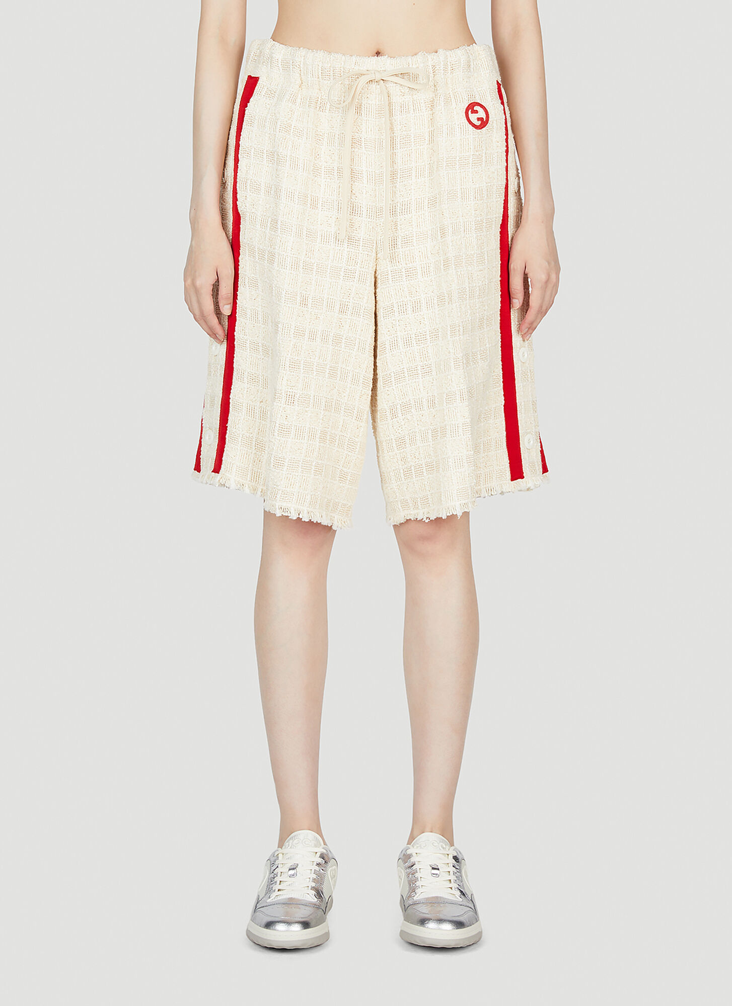 Shop Gucci Interlocking G Tweed Bermuda Shorts In Cream