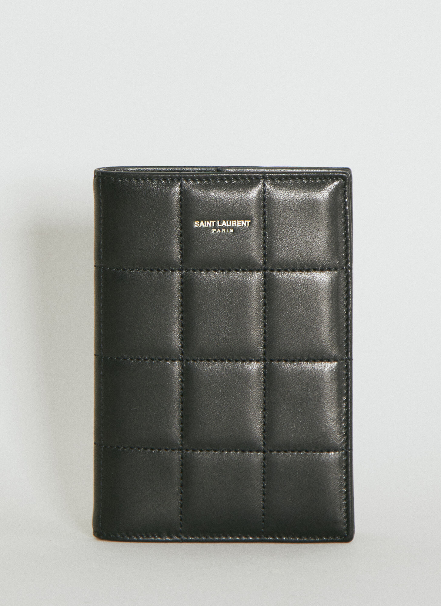 Shop Saint Laurent Matelassé Carré Passport Case In Black