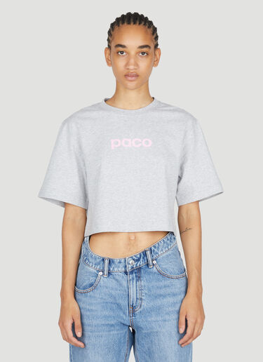 Rabanne Logo Print Cropped T-Shirt Grey pac0253015