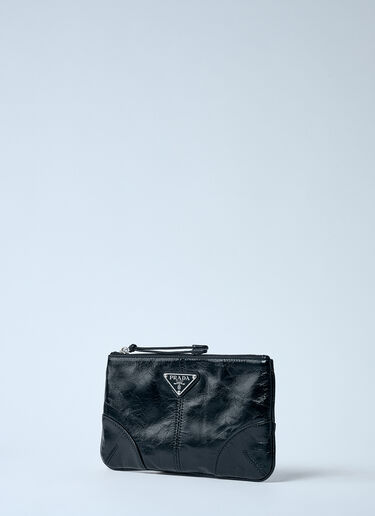 Prada 로고 플라크가 있는 가죽 파우치  블랙 pra0159042